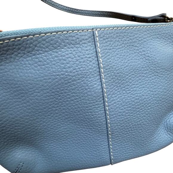 GAP light powder blue leather zipper top handle purse small bag pouch clutch - Picture 2 of 8
